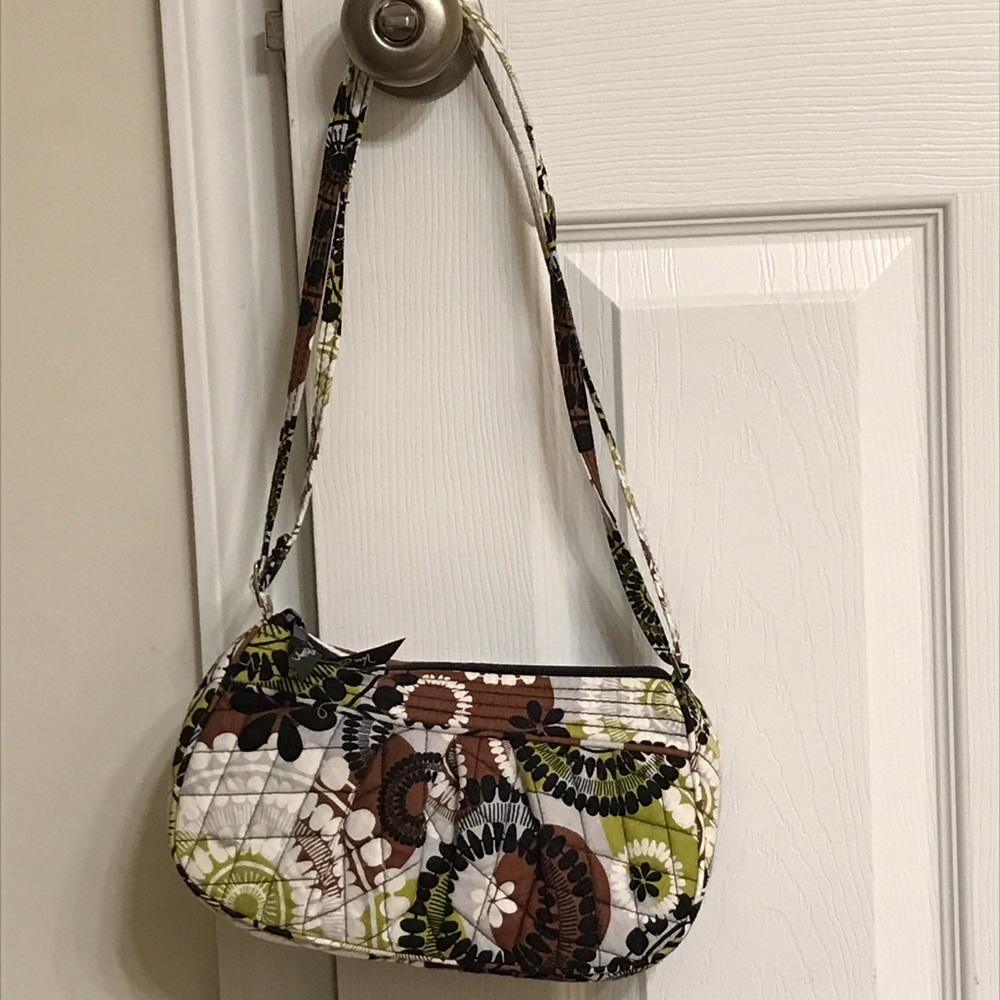 Vera Bradley Green & White Print Cross Body Cotton Bag & Separate ID Holder